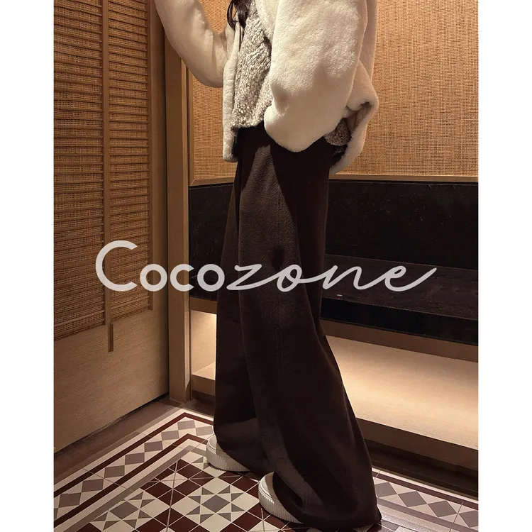 COCO ZONE 刘 一一 “报恩裤”纯色竖条纹垂坠感休闲裤  CD2A3003