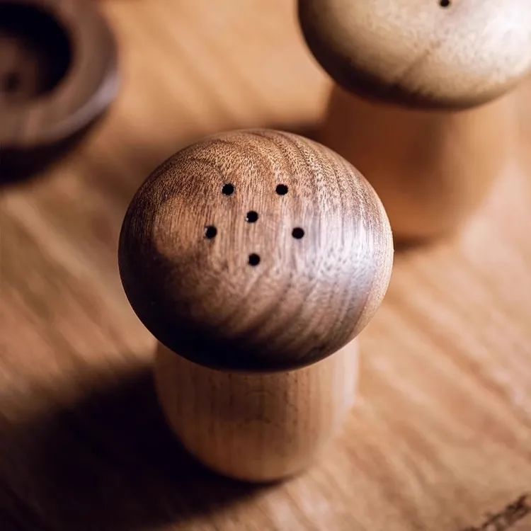 创意复古蘑菇牙签盒家用高颜值胡桃木质精致可爱中式古风轻奢摆件