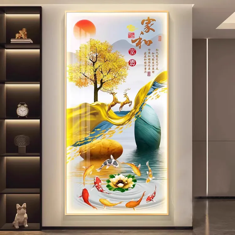 led带灯玄关装饰画入户正对门现代简约走廊过道挂画2025新款墙画
