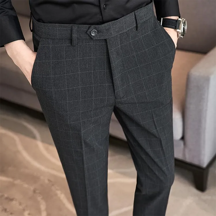 格子男士西裤夏季男裤2025新款休闲高级感西装裤九分直筒裤子男款