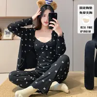 莫代尔睡衣女款带胸垫长袖长裤女款爆款2025新款女士家居服三件套
