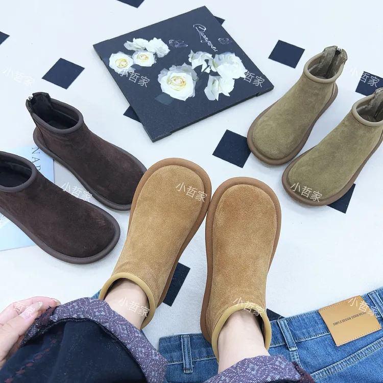 【薄绒二棉】韩版秋冬平跟棉鞋短筒短靴时尚百搭文艺气质女靴77117
