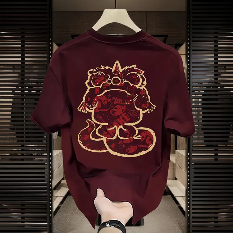 古梵沃2025新款潮牌纯棉T恤圆领上衣印花时尚国潮新年短袖打底衫