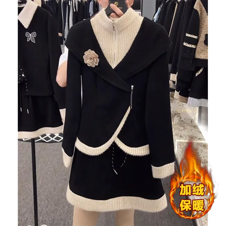 巨好看拼接立体花朵加绒卫衣女2025秋冬新款高级时尚宽松保暖上衣