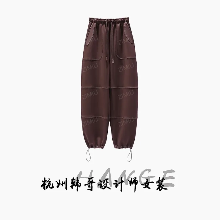 【韩哥女装】2025秋冬新品《栗子》咖啡色松紧腰抽绳工装裤5312-P2