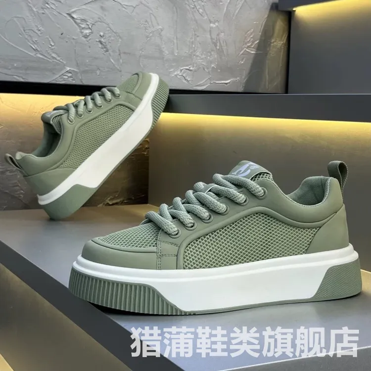 网面男鞋夏季新款小众透气百搭时尚休闲鞋青少年厚底运动低帮板鞋