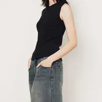 简约修身无袖t恤女秋季纯色内搭圆领背心舒适弹力显瘦上衣