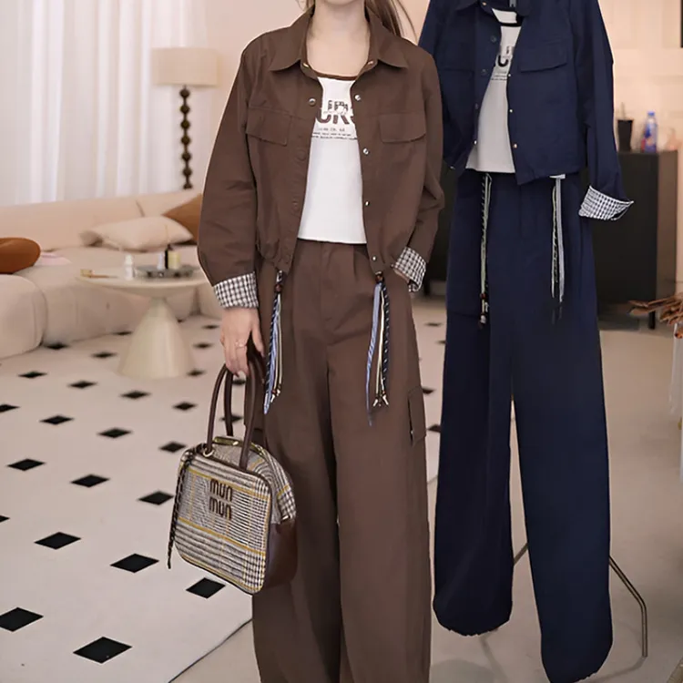 时尚套装女2025春秋新款洋气显瘦外套背心工装阔腿裤休闲三件套潮