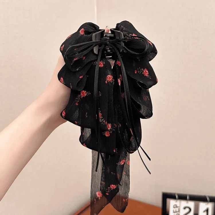 4色可选，新款碎花飘带抓夹马尾夹后脑勺盘发夹