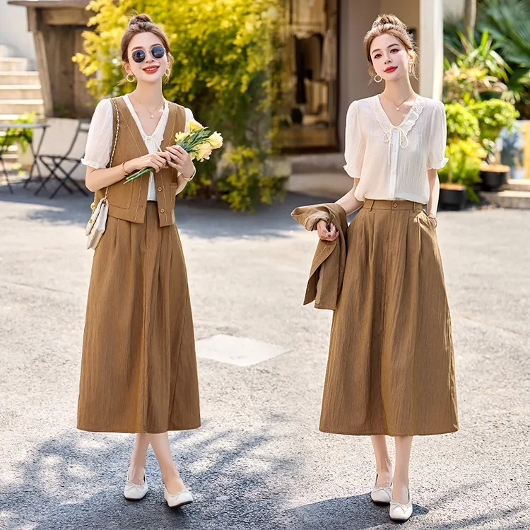  时尚套装女装夏装夏天衣服气质减龄高级感衬衫马甲半身裙三件套