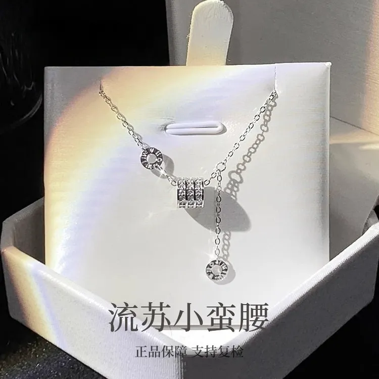 坠链均足银 纯银999项链环钻小蛮腰时尚银饰不掉色生日礼物送女友