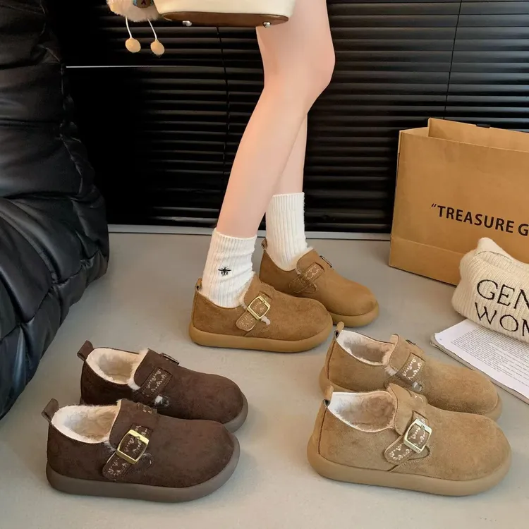小敏家 平底舒适软底编织全包勃肯鞋 冬季加绒保暖韩版少女风棉鞋