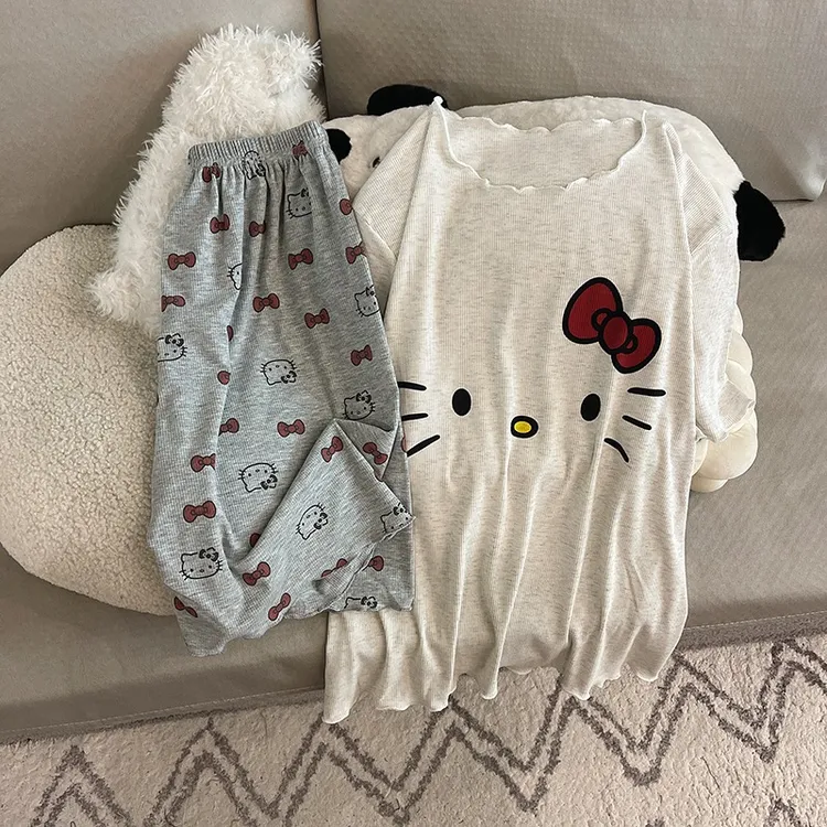 莫代尔睡衣女夏天短袖薄款2025卡通猫咪凉感甜美可外穿家居服套装