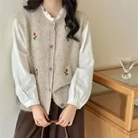 糯叽叽软乎乎  向日葵刺绣毛针织衫宽松马甲背心