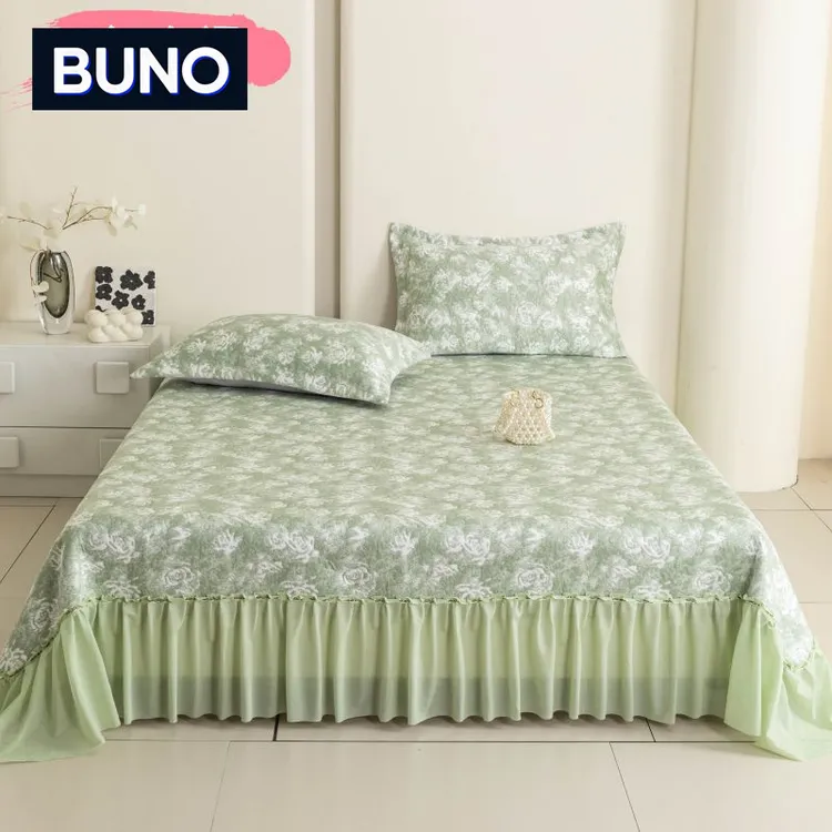 【BUNO】2025新款亲肤舒适PE提花凉席透气床裙丝滑床单家纺床上用品