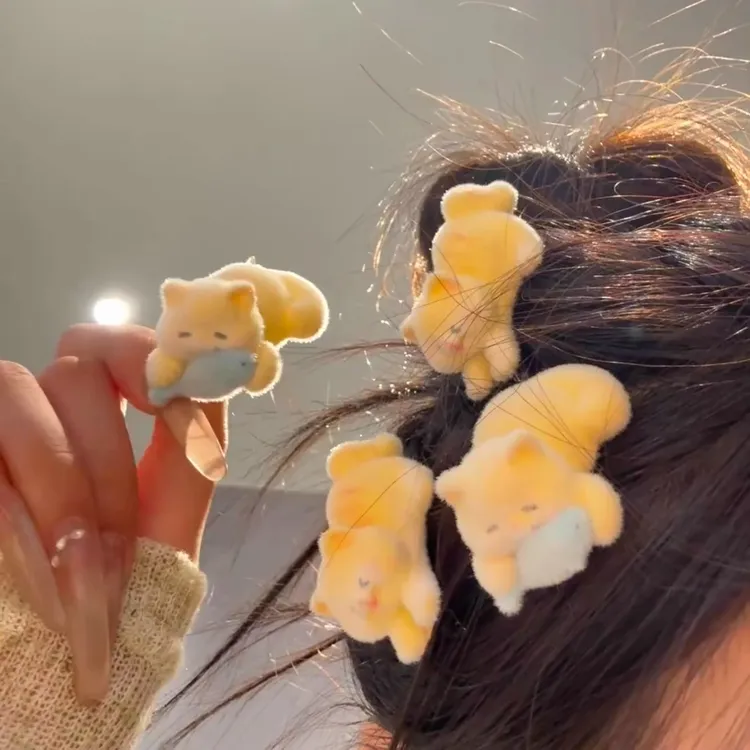 可爱小猫吃鱼植绒发夹边夹侧边夹少女心女生前额碎发夹刘海夹卡通