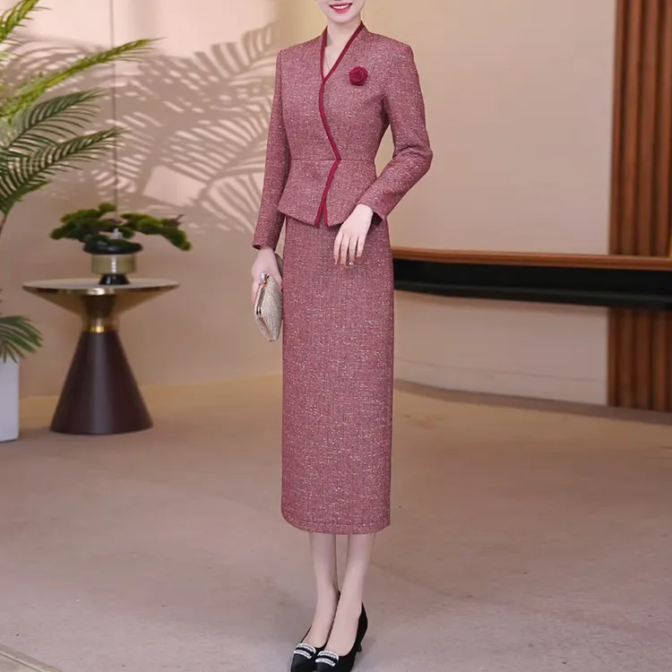 红色小香风连衣裙女2025冬新款复古气质高端优雅假两件连衣裙1977