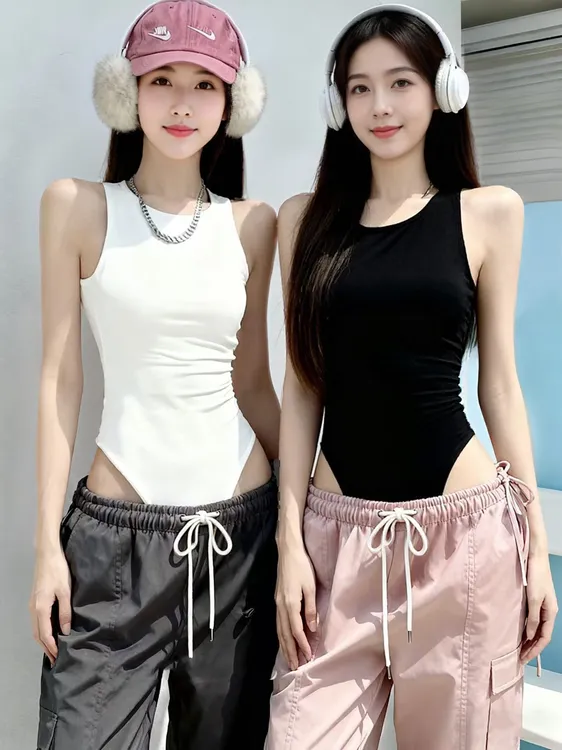 纯棉高品质无袖紧身弹力背心上衣女新款塑身性感辣妹显瘦连体衣