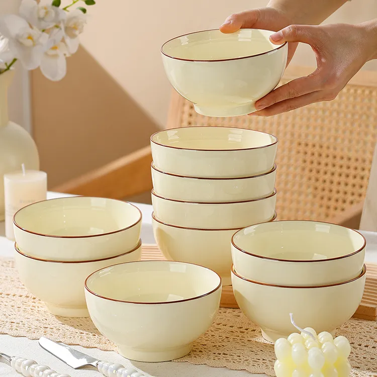 陶瓷碗家用奶油风4.5/5/6英寸米饭碗吃面大号碗2025年新款碗餐具