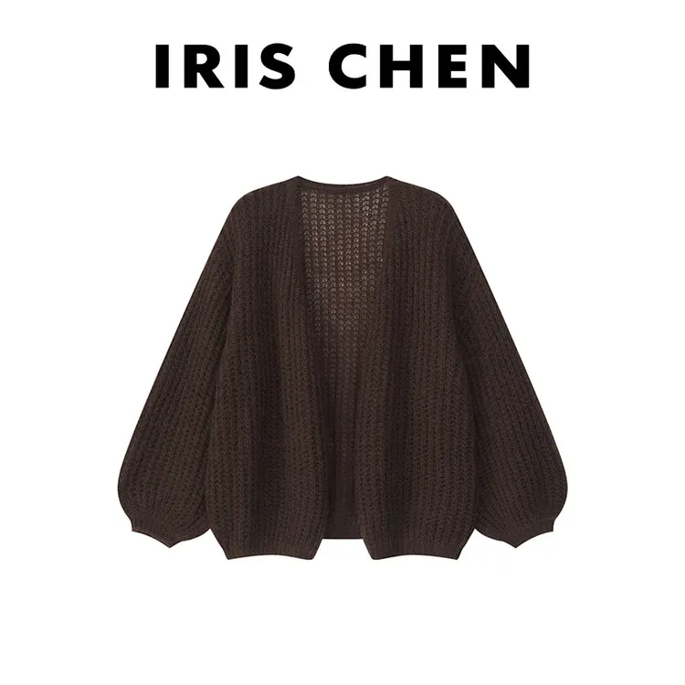 IRIS CHEN 牛油果 2025秋冬“超幼马海”羊毛灯笼袖针织开衫25WT774