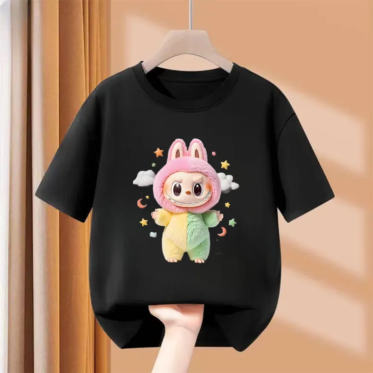 labubu拉布布男女短袖t恤2025新款夏季童装100%纯棉时尚儿童衣服