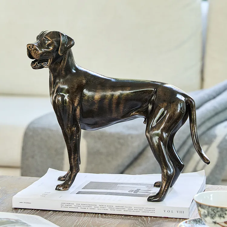 中古旺家犬古铜色狗雕塑艺术摆件样板间售楼处客厅民宿酒柜装饰品