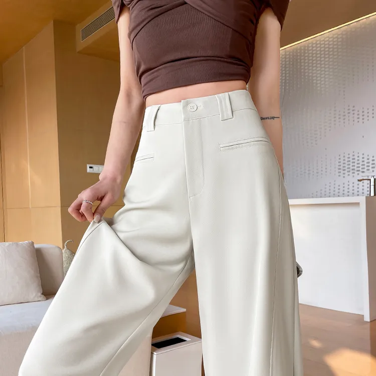 杏色西装阔腿裤女春秋2025秋季新款高腰显瘦垂感高级感休闲拖地裤