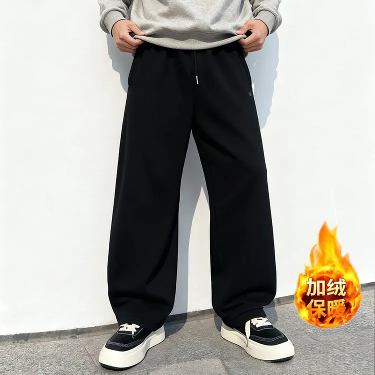 常规款冬季通勤风刺绣长裤卫裤直筒宽松男士裤子加绒加厚休闲裤