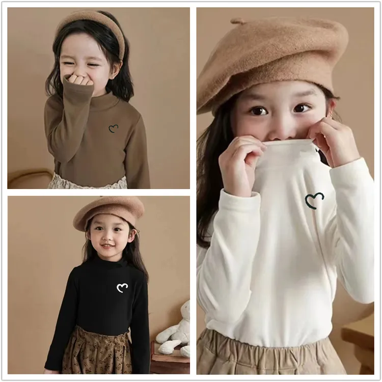 秋季新款男女宝宝同款螺纹德绒保暖高领打底秋衣  时尚简约百搭  