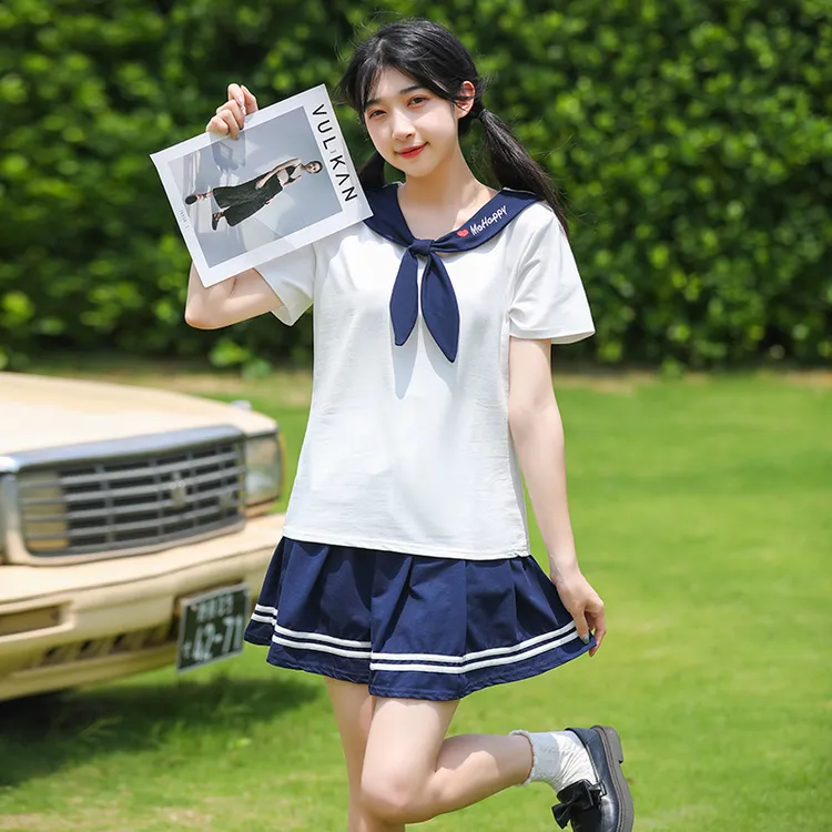 短袖套头套装短裙A字裙连衣裙jk少女水手服制服中学生服装