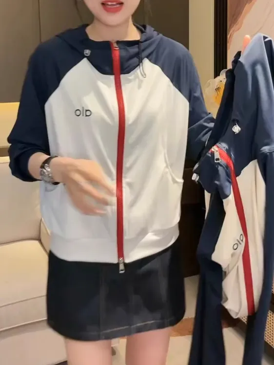 2025年夏季新款洋气带帽撞色字母防晒短外套透气速干清爽薄款外套