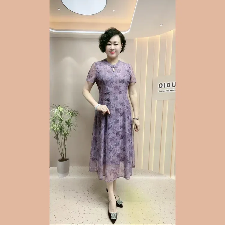 7194#新中式改良旗袍收腰显瘦连衣裙
