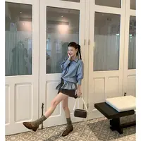 【古董芭比】蓝条纹设计感收腰裙摆衬衫4486