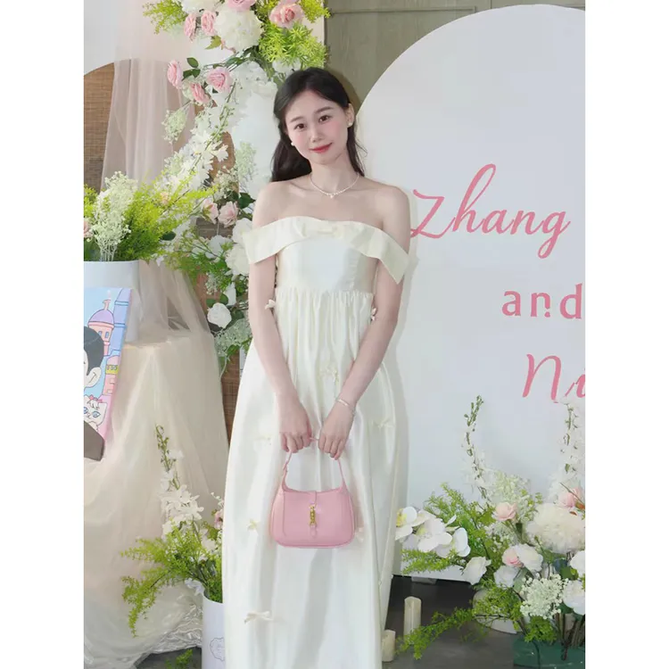 轻奢小众蝴蝶结吊带连衣裙设计感婚礼晨袍新娘订婚领证抹胸礼服裙