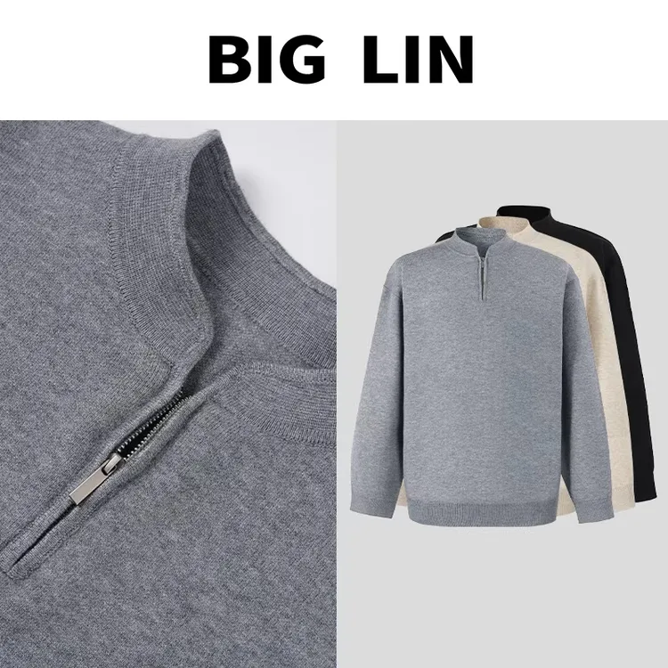 BIG林 25ss秋冬慵懒感毛衣冬高级感小立领半拉链设计花纱针织衫