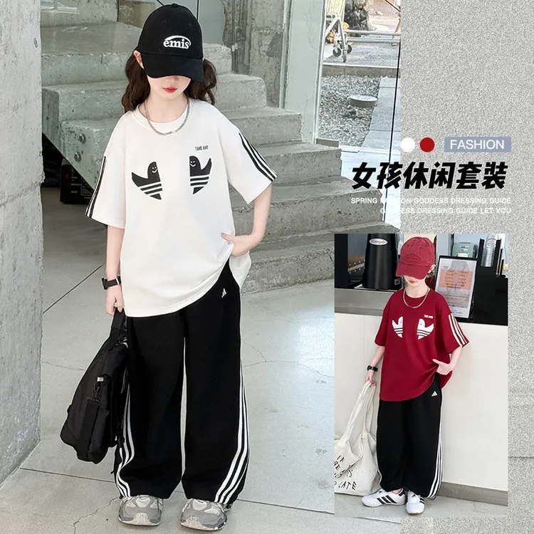 女童夏装套装2025新款儿童洋气时髦运动服大童女孩长裤夏季两件套