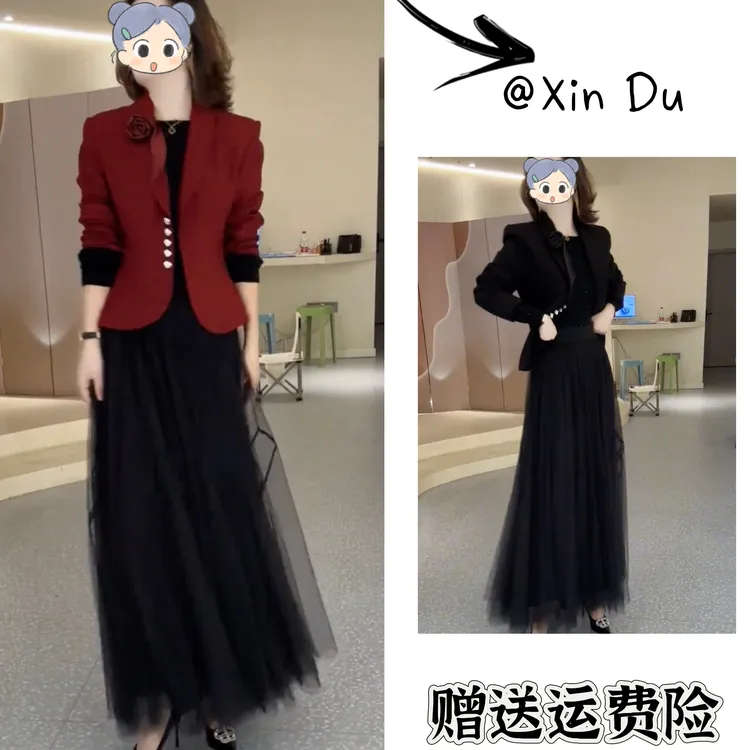 2025秋季新款时尚显瘦气质女士网红洋气两件套百搭款D23024
