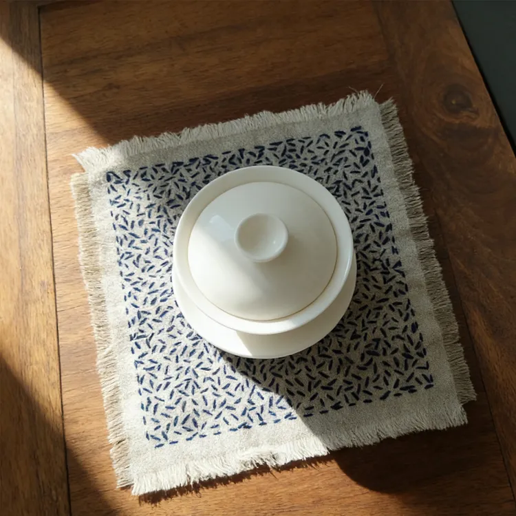 不规则米粒刺子绣材料包古朴茶杯垫茶壶垫手绣免画图水消失印布