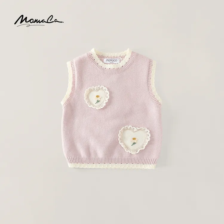 MOMOCO秋季女童时尚洋气甜美爱心毛织马甲77780238005