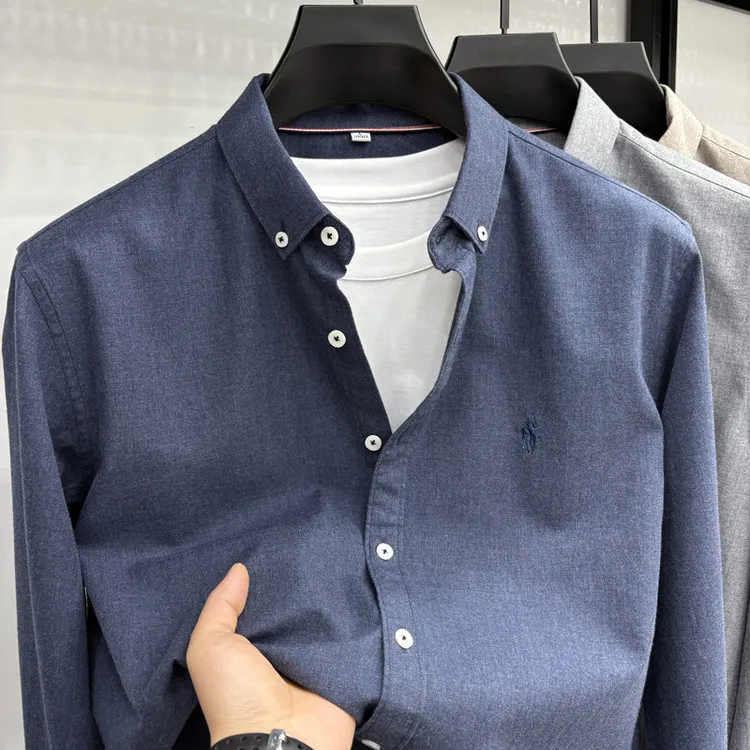 Zero Degree North纯棉牛津纺长袖衬衫男士商务休闲舒适磨毛衬衣