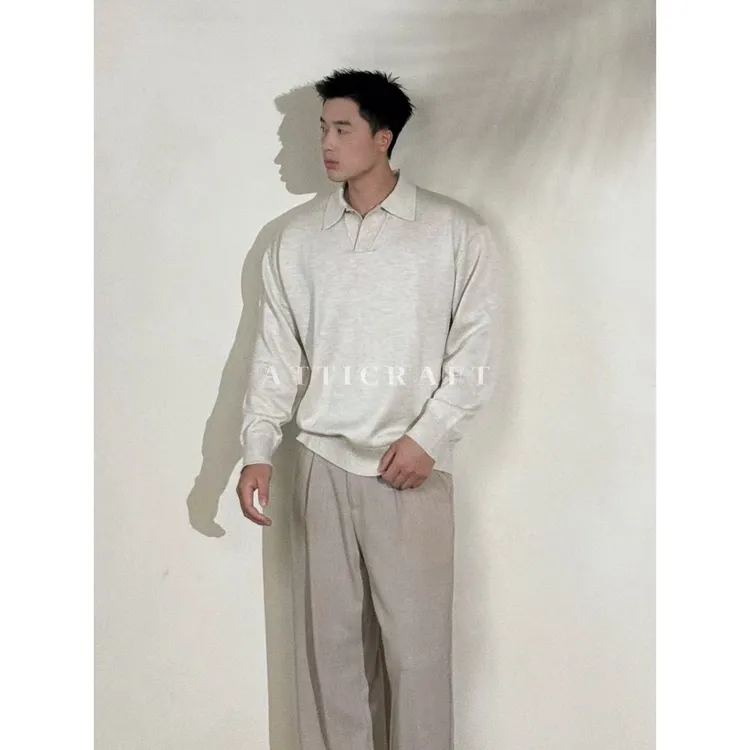 AttiCraft【桑蚕丝羊毛老钱polo衫】早秋复古百搭宽松针织打底男25