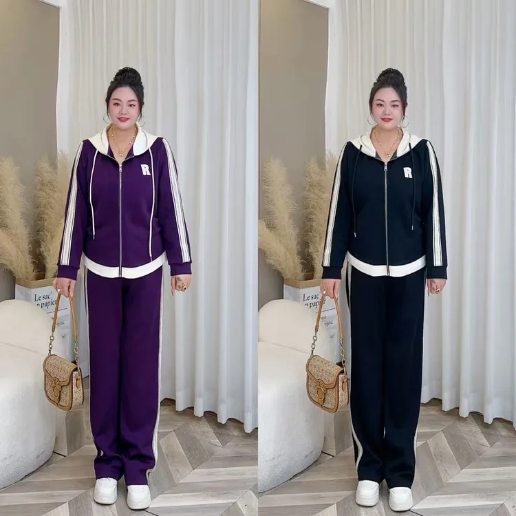 【梅姐上新套装】PMM81738+PMM81739秋季撞色显瘦休闲大码运动套装