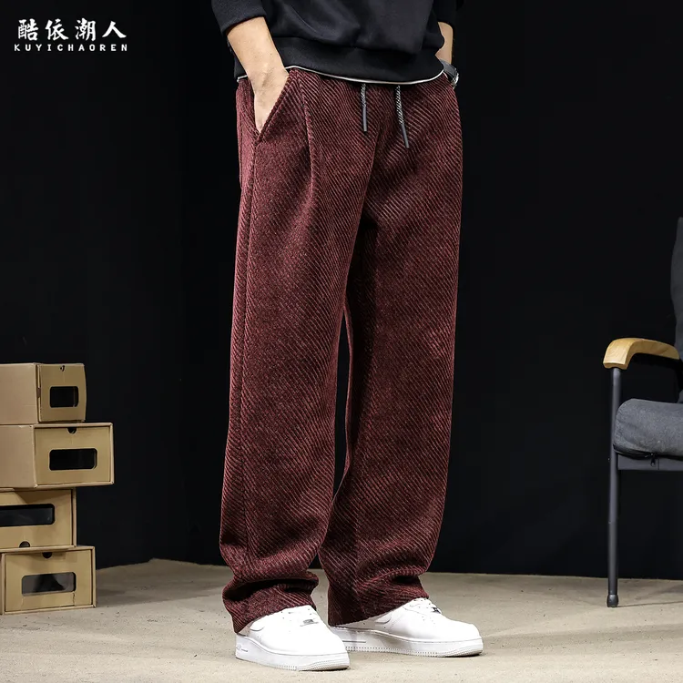 雪尼尔感肌理2025新款重磅简约直筒休闲运动裤男宽松大码高端长裤