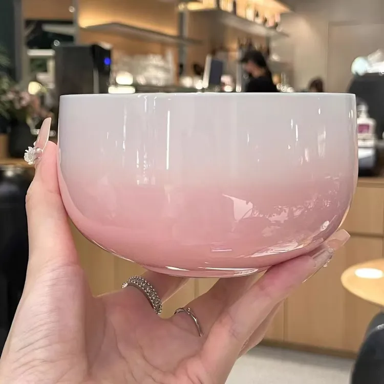 不锈钢饭碗家用吃饭高颜值双层隔热防烫渐变色圆形碗儿童成人