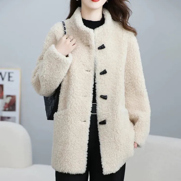 海宁新款时尚百搭洋气韩版宽松女士毛绒冬季中长款外套