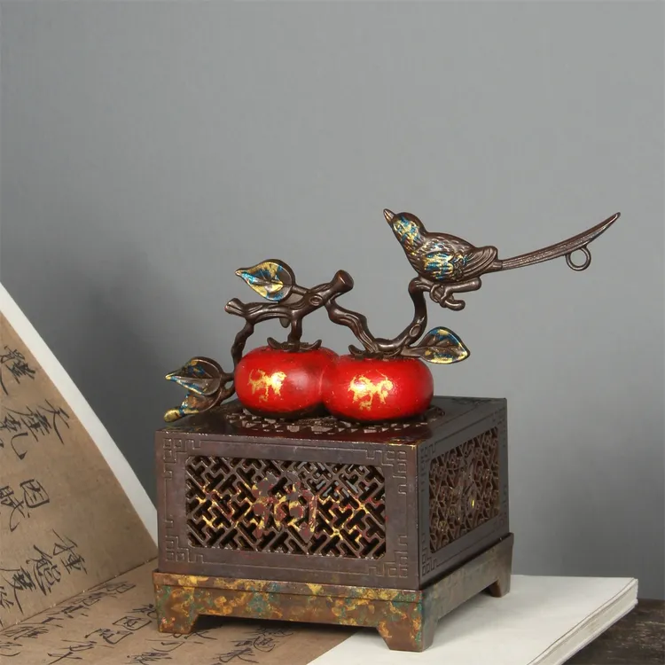 紫铜色合金镂空盘香盒家用室内中式沉香檀香熏香炉办公室摆件