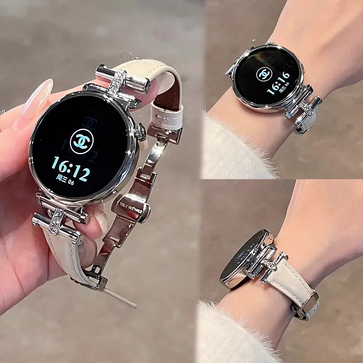 适用华为皮质凯旋门镶钻蝴蝶扣手表表带GT3GT4proGT5watch345GT6