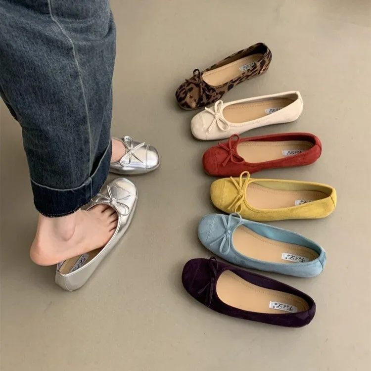 银色仙女红色平底温柔浅口瓢鞋大码豆豆鞋法式单鞋奶奶鞋春秋