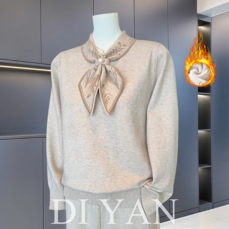 时尚洋气妈妈冬装加绒毛衣中年女装针织打底衫中老年新款减龄上衣