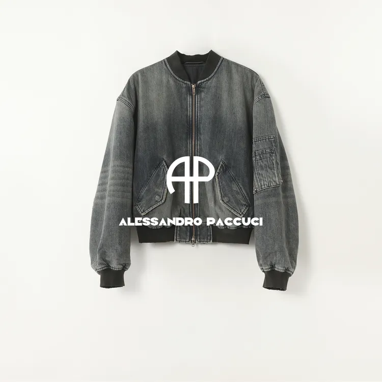 AP洛哥54112NW【飞行航线】棉质落肩罗纹拼接复古时尚休闲牛仔外套